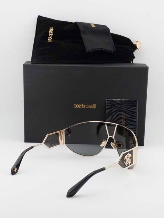 Roberto Cavalli SRC093 0300 Shield Sunglasses - Gold  / Smoke